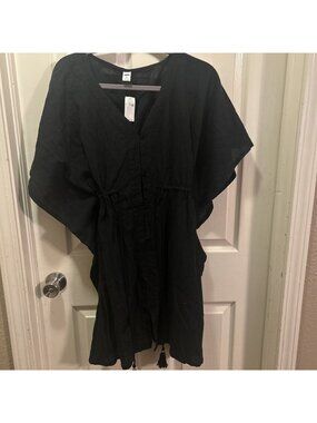 Old Navy Women’s M Swim Cover Dress Black Terry Cloth Knee Length Beach Button